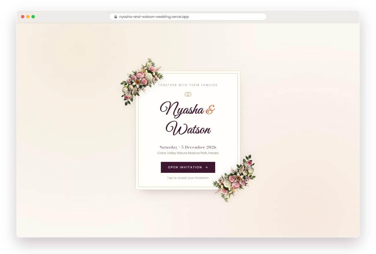 The event website's opening cover on a laptop